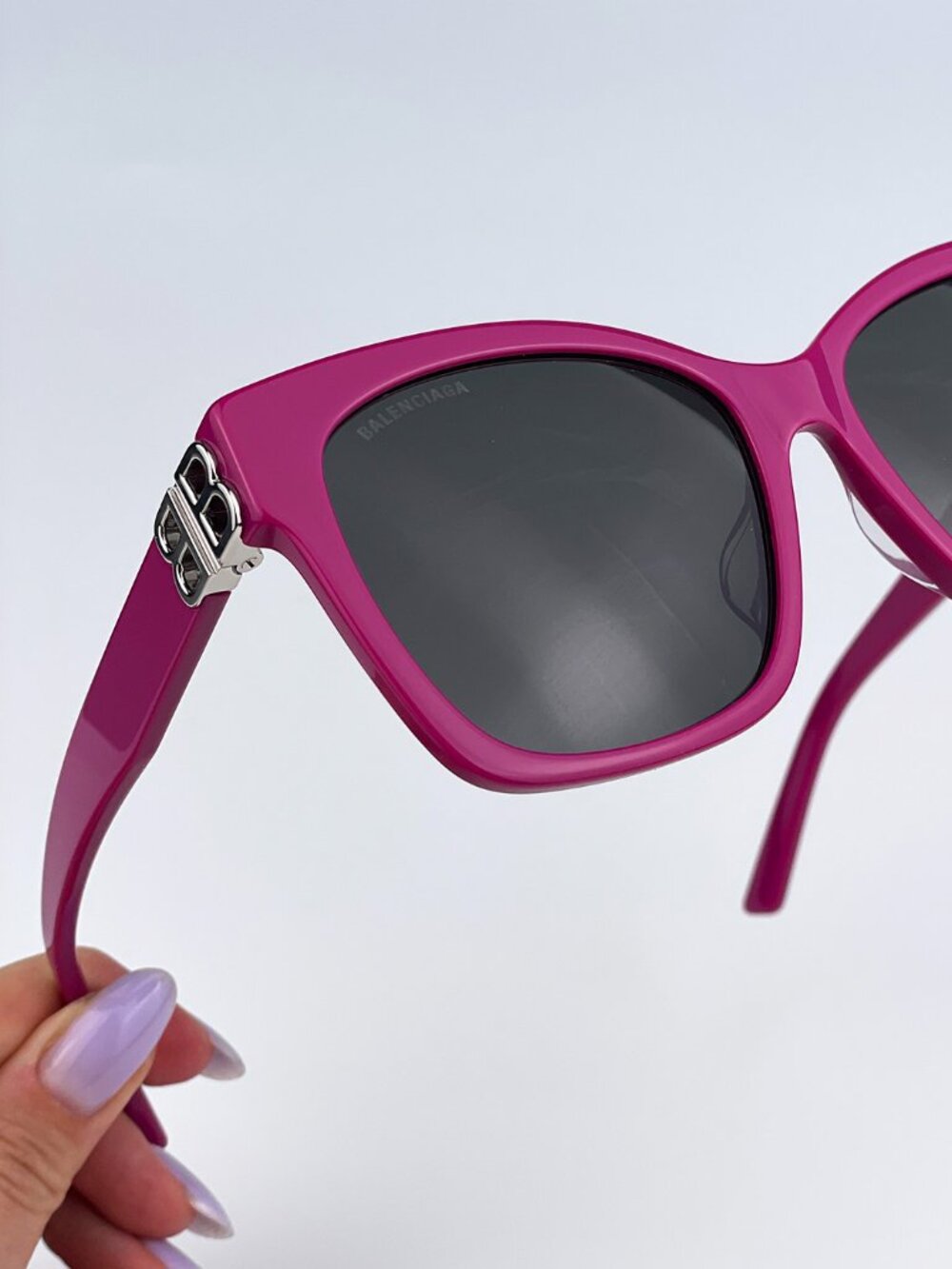 BALENCIAGA BB0102SA 013 FUCHSIA PINK SQUARE DARK GREY SUNGLASSES